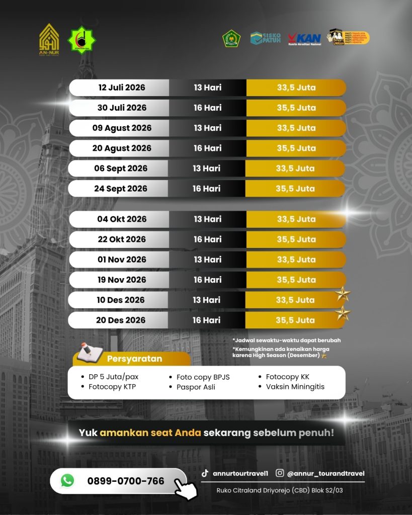 umroh reguler 20 desember 2026 16 hari nyaman & lengkap